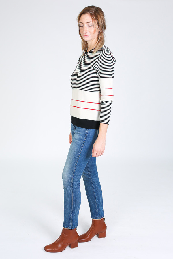 Chinti and Parker Fine Stripe Sweater in cream/black/red Chinti and Parker Fine Stripe Sweater in cream/black/red