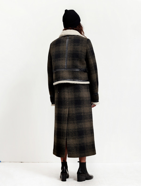 MM6 by Maison Margiela Womens Long Plaid Coat With Shearling MM6 by Maison Margiela Womens Long Plaid Coat With Shearling