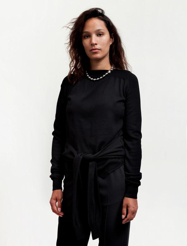 MM6 by Maison Margiela Womens Tie Sleeves Top Black MM6 by Maison Margiela Womens Tie Sleeves Top Black