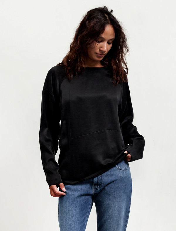 MM6 by Maison Margiela Womens Washed Satin Shirt - Black MM6 by Maison Margiela Womens Washed Satin Shirt - Black