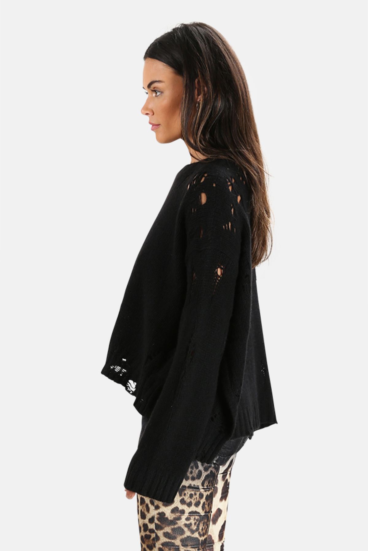 R13 Shredded Side Slit Sweater - Black 