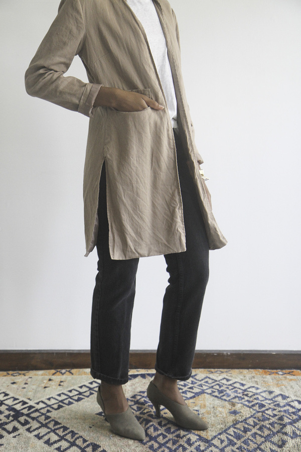 Rawson VintageBrown Linen Overcoat with Mandarin collar Rawson VintageBrown Linen Overcoat with Mandarin collar