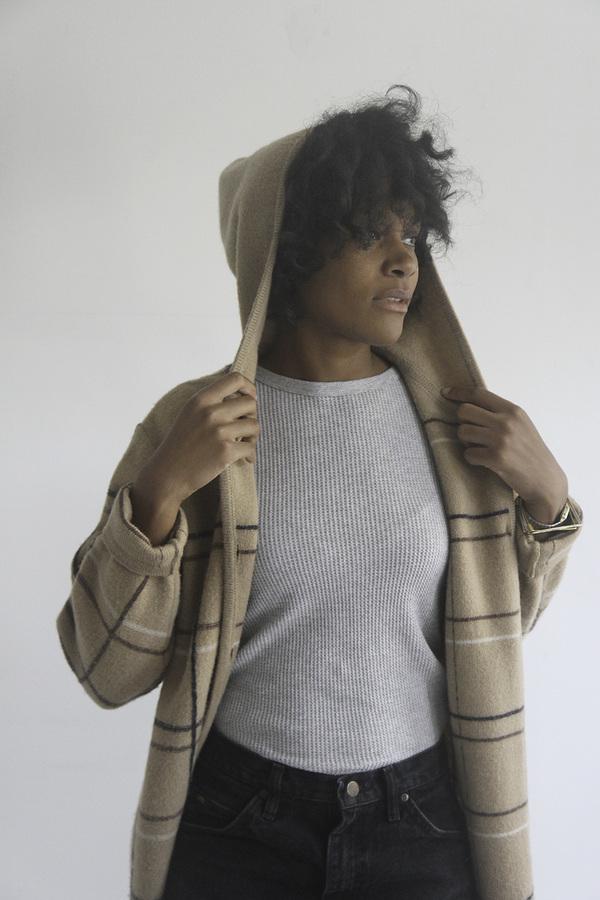 The Shudio Vintage Hooded Cream Plaid Sweater Coat The Shudio Vintage Hooded Cream Plaid Sweater Coat