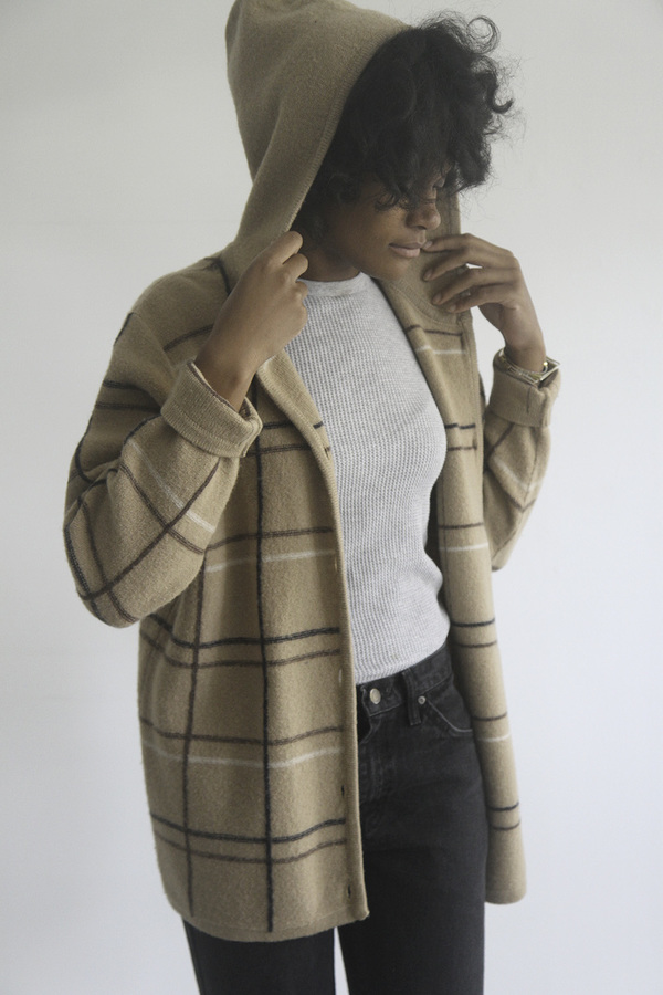 The Shudio Vintage Hooded Cream Plaid Sweater Coat The Shudio Vintage Hooded Cream Plaid Sweater Coat