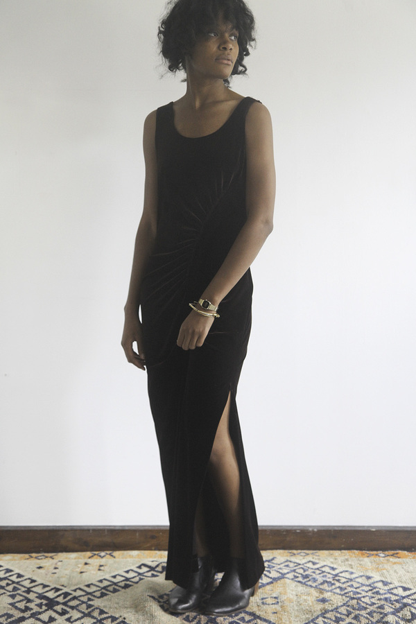 The Shudio Vintage Chocolate Velvet Gathered Dress The Shudio Vintage Chocolate Velvet Gathered Dress