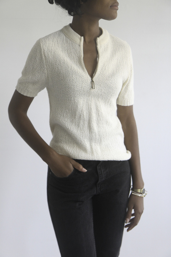 The Shudio Vintage Cream Sportknit Zippered Tee The Shudio Vintage Cream Sportknit Zippered Tee