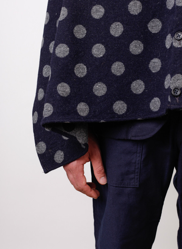 Engineered Garments Button Shawl Navy/Grey Polka Dot Jacquard Engineered Garments Button Shawl Navy/Grey Polka Dot Jacquard