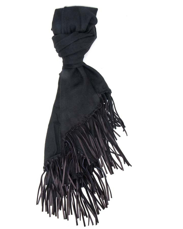 A Peace Treaty Handwoven Aletha Scarf in Black with Leather Fringe A Peace Treaty Handwoven Aletha Scarf in Black with Leather Fringe