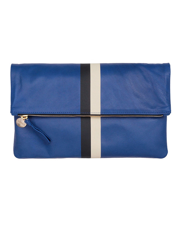 Clare V. Foldover Clutch in Ultramarine Stripe Clare V. Foldover Clutch in Ultramarine Stripe
