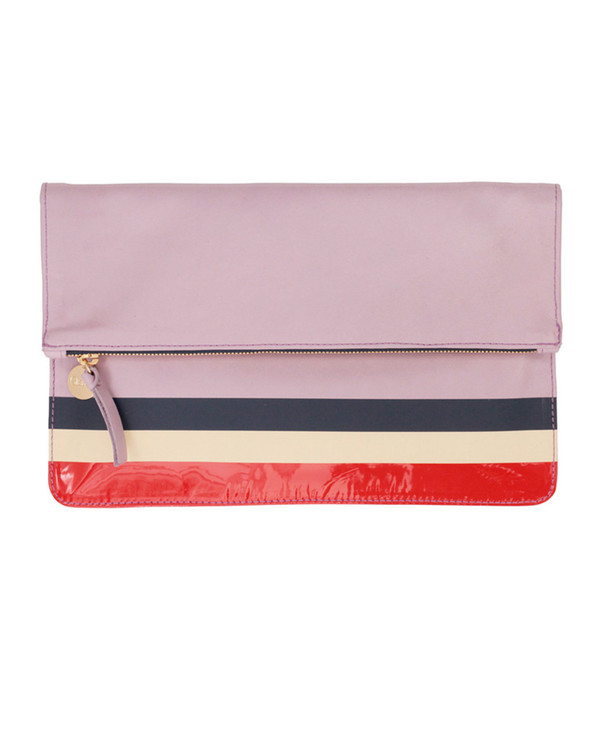 Clare V. Margot Foldover Clutch in Lavender Leather with Sailboat Stripes Clare V. Margot Foldover Clutch in Lavender Leather with Sailboat Stripes