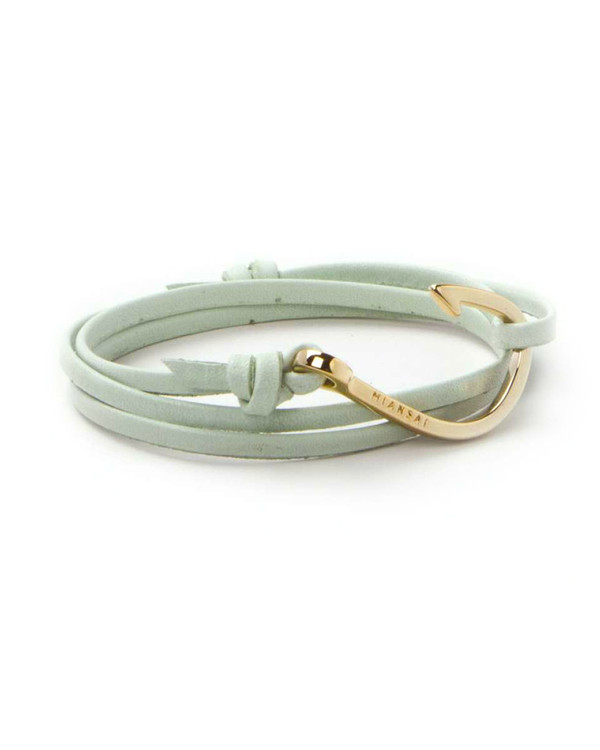 Miansai Gold Fish Hook And Mint Green Leather Wrap Bracelet Miansai Gold Fish Hook And Mint Green Leather Wrap Bracelet