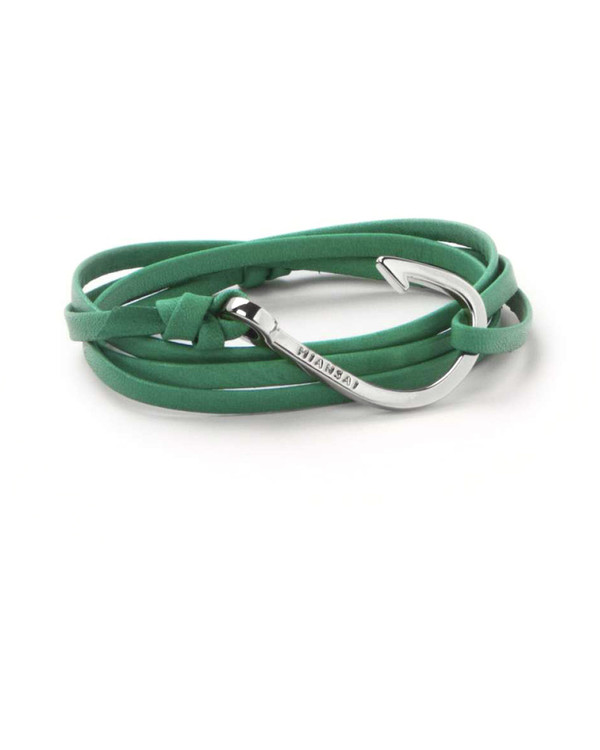 Miansai Silver Fish Hook And Kelly Green Leather Wrap Bracelet Miansai Silver Fish Hook And Kelly Green Leather Wrap Bracelet