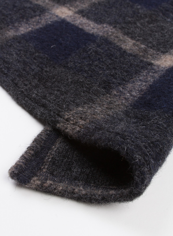 Button Shawl Dk. Navy/Grey Wool Knit Plaid Button Shawl Dk. Navy/Grey Wool Knit Plaid