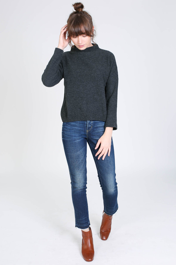 Evam Eva Wool Cashmere Stand Pullover in Charcoal Evam Eva Wool Cashmere Stand Pullover in Charcoal