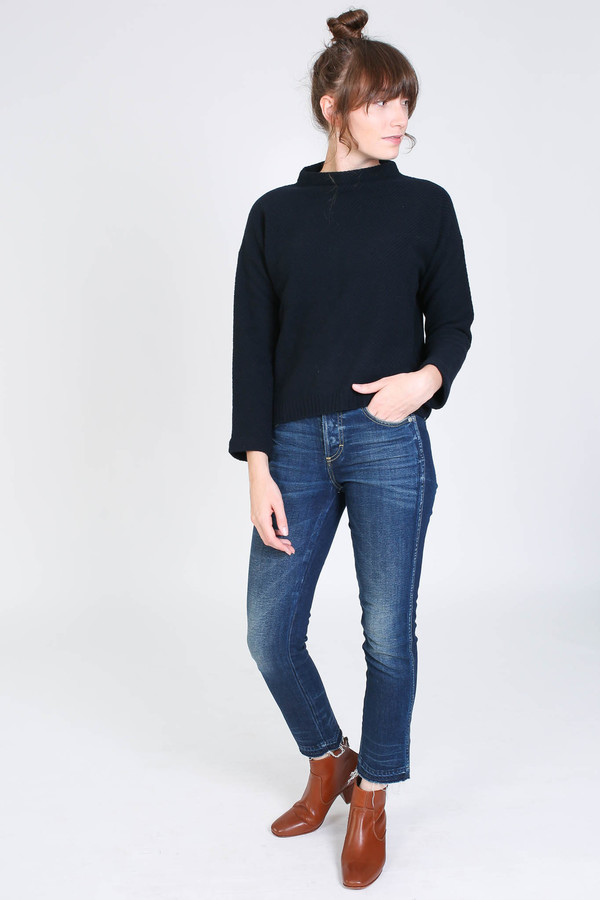 Evam Eva Wool Cashmere Stand Pullover in Navy Evam Eva Wool Cashmere Stand Pullover in Navy