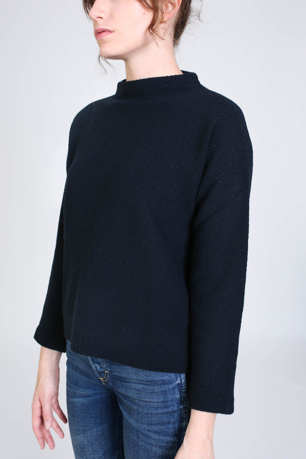 Evam Eva Wool Cashmere Stand Pullover in Navy Evam Eva Wool Cashmere Stand Pullover in Navy