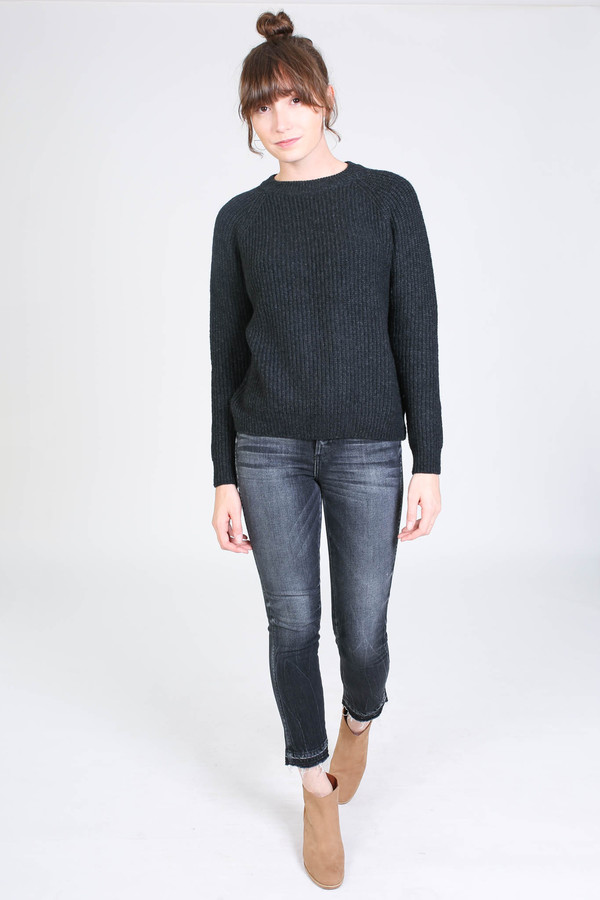 Evam Eva Wool cashmere raglan pullover in charcoal Evam Eva Wool cashmere raglan pullover in charcoal