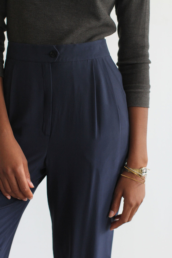 SomeLikeUs Vintage Navy Silk Slim Trousers SomeLikeUs Vintage Navy Silk Slim Trousers