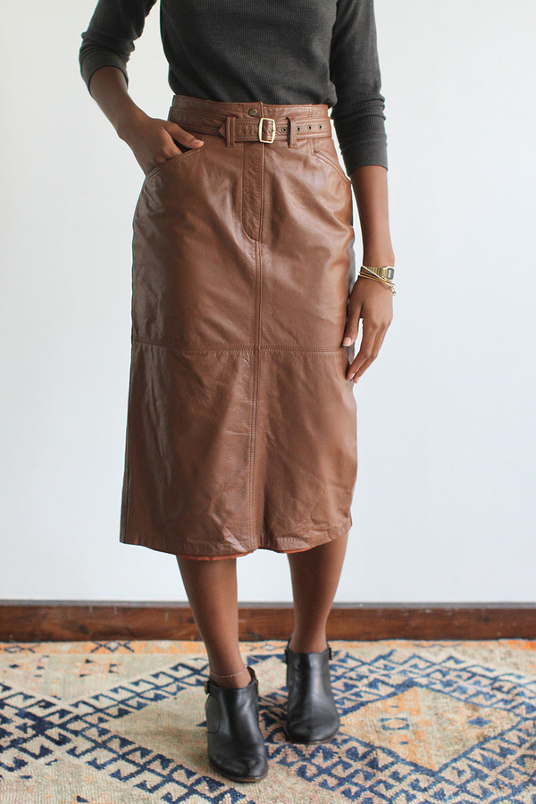 RAWSON Vintage Caramel Leather Pencil Skirt RAWSON Vintage Caramel Leather Pencil Skirt