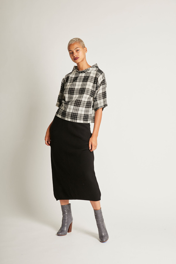 H. Fredriksson Crop Top in Black/White Plaid Wool H. Fredriksson Crop Top in Black/White Plaid Wool
