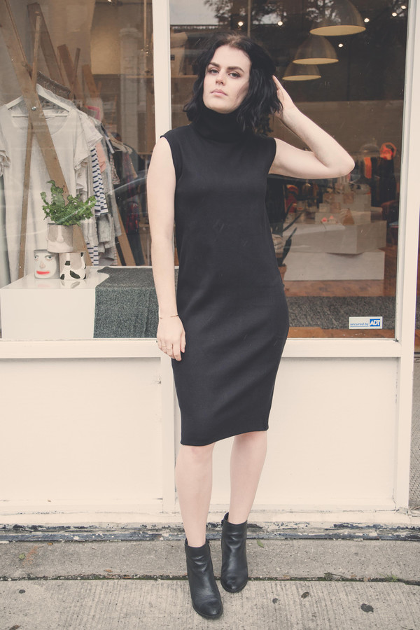 Kowtow Building Block Rib Roll Neck Dress in Black Kowtow Building Block Rib Roll Neck Dress in Black