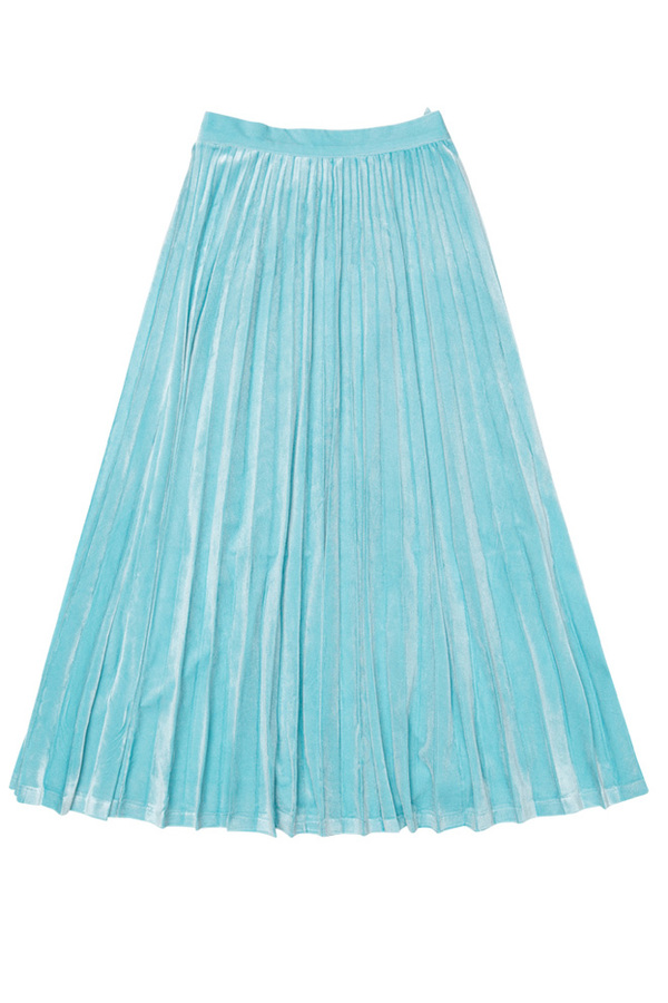 ROCKET LUNCH Velvet Pleated Skirt- Blue ROCKET LUNCH Velvet Pleated Skirt- Blue