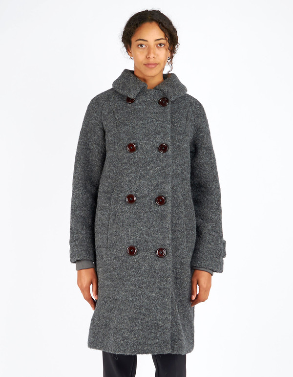 Ganni Fenn Double Breasted Coat Smoked Pearl Melange Ganni Fenn Double Breasted Coat Smoked Pearl Melange