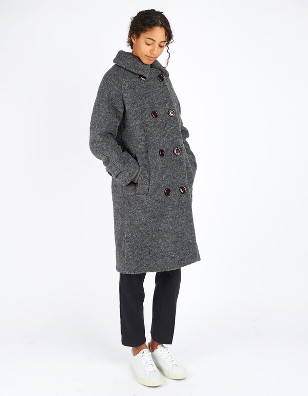 Ganni Fenn Double Breasted Coat Smoked Pearl Melange Ganni Fenn Double Breasted Coat Smoked Pearl Melange