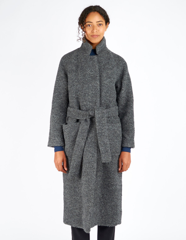 Ganni Fenn Long Wrap Coat Smoked Pearl Melange Ganni Fenn Long Wrap Coat Smoked Pearl Melange