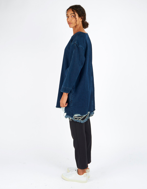 Waven Eira Distressed Denim T Dress Blue Rip & Repair Waven Eira Distressed Denim T Dress Blue Rip & Repair