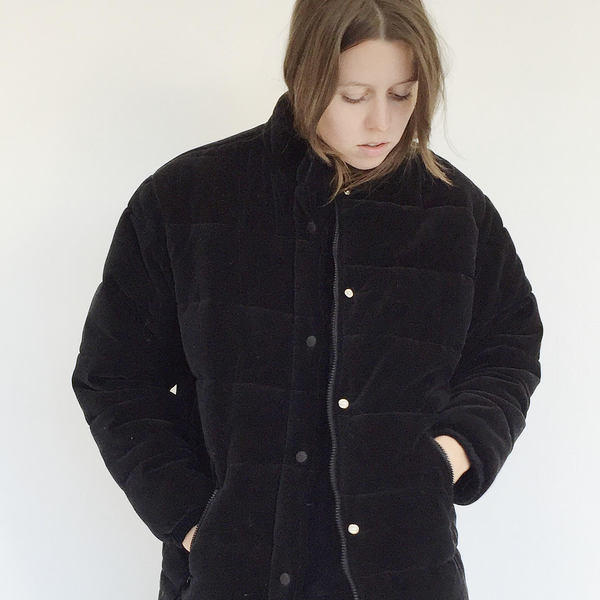 Johan Vintage Black Velvet Puffer Coat Johan Vintage Black Velvet Puffer Coat