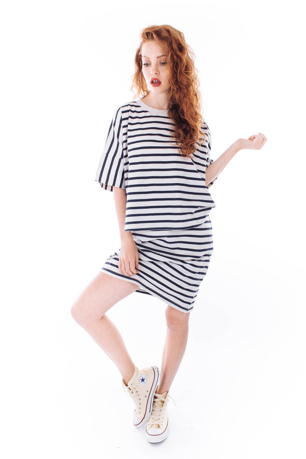 Kowtow Building Block Layered Tee Dress (Navy Natural Stripe) Kowtow Building Block Layered Tee Dress (Navy Natural Stripe)