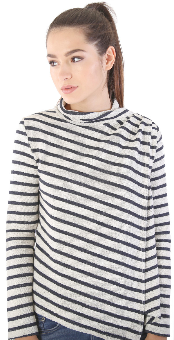 Shay & Coco Asymmetrical Zip Cardigan in White & Navy Stripe Shay & Coco Asymmetrical Zip Cardigan in White & Navy Stripe