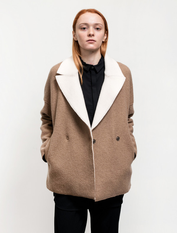 Harris Wharf Womens Shearling Collar Jacket Boiled Wool Camel Harris Wharf Womens Shearling Collar Jacket Boiled Wool Camel