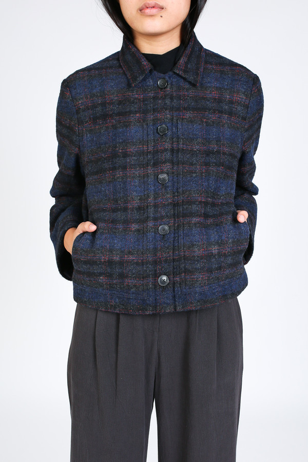 Steven Alan Grand shirt jacket in navy/red plaid Steven Alan Grand shirt jacket in navy/red plaid