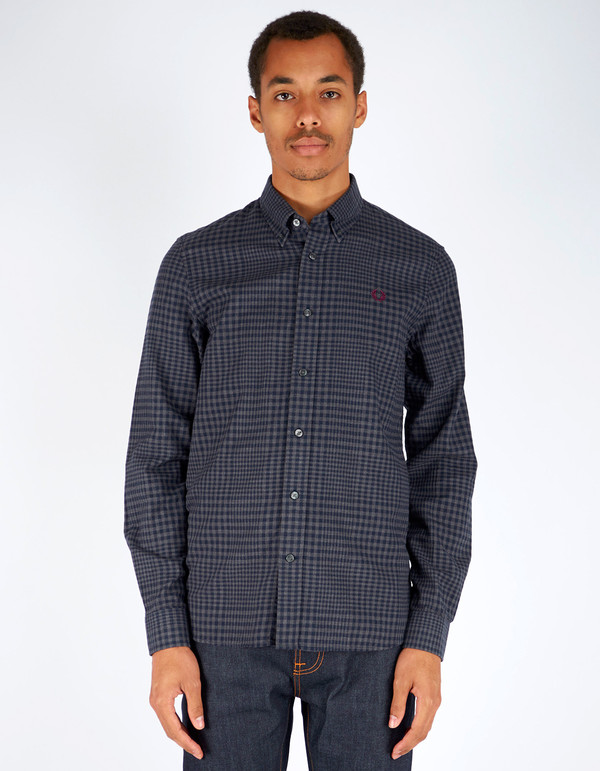 Men's Fred Perry Distorted Gingham Twill Shirt Graphite Marl Men's Fred Perry Distorted Gingham Twill Shirt Graphite Marl