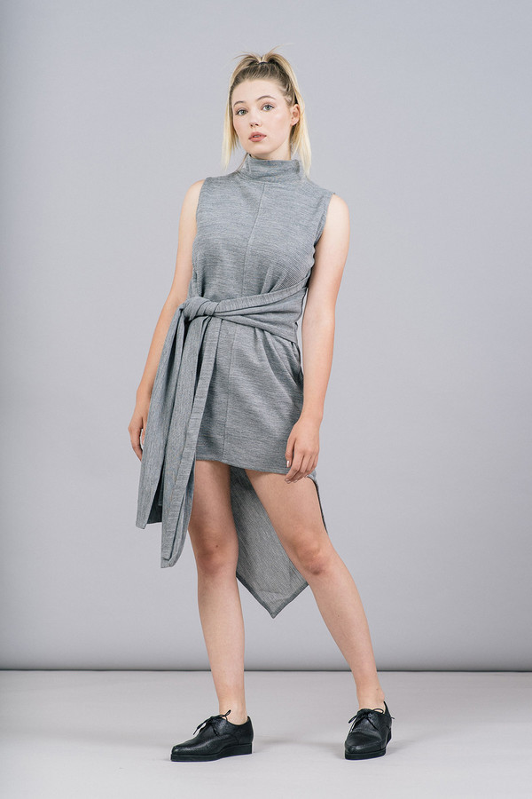 House of Sunny Asymmetric Rib Dress With High Neck House of Sunny Asymmetric Rib Dress With High Neck