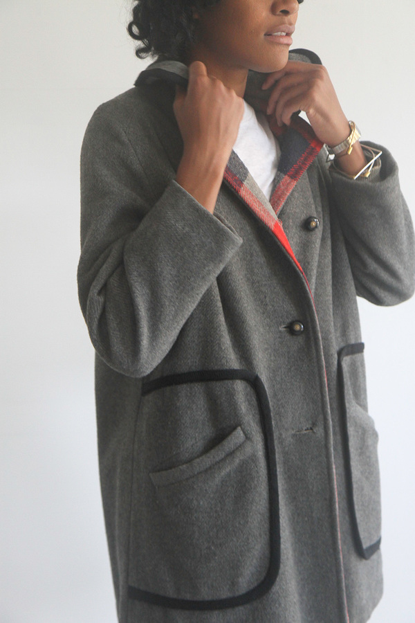 Rawson Vintage Grey Wool Coat with Black Piping Rawson Vintage Grey Wool Coat with Black Piping