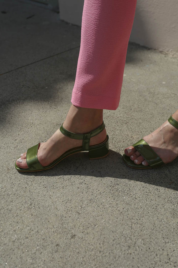 Maryam Nassir Zadeh Sophie Sandal in Olive Sparkle Maryam Nassir Zadeh Sophie Sandal in Olive Sparkle