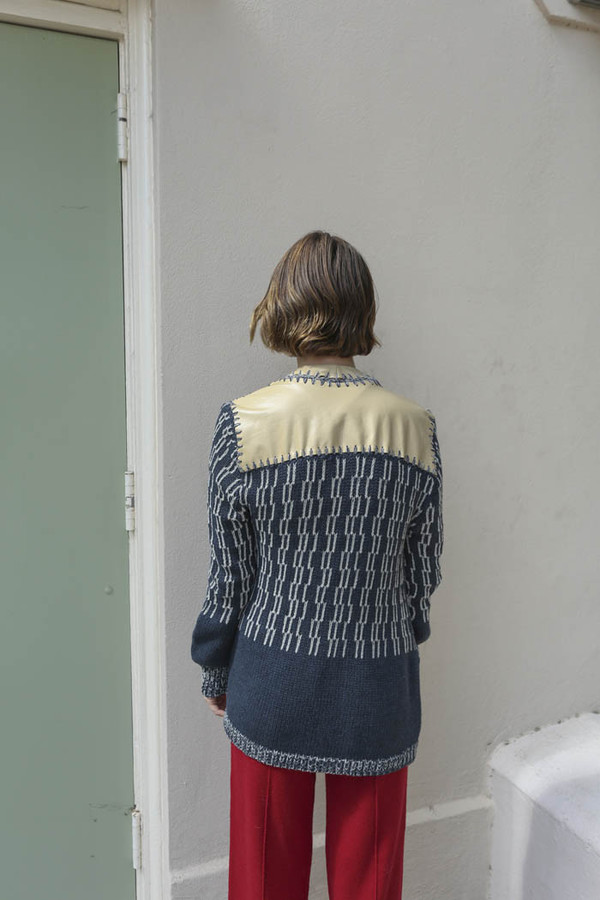 giu giu Kinney Leather Trim Baseball Cardigan in Navy giu giu Kinney Leather Trim Baseball Cardigan in Navy