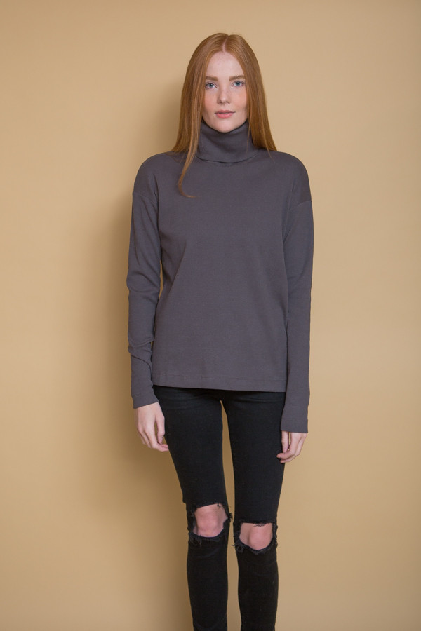 Kowtow Building Block Rib Roll Neck Top - Charcoal Kowtow Building Block Rib Roll Neck Top - Charcoal