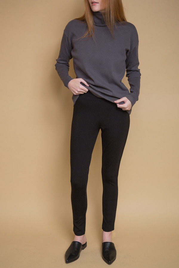 Kowtow Building Block Rib Roll Neck Top - Charcoal Kowtow Building Block Rib Roll Neck Top - Charcoal