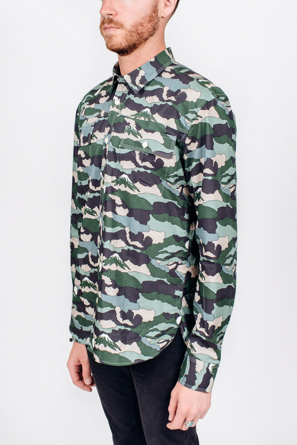Men's Maison Kitsune Landscape Military Shirt Men's Maison Kitsune Landscape Military Shirt