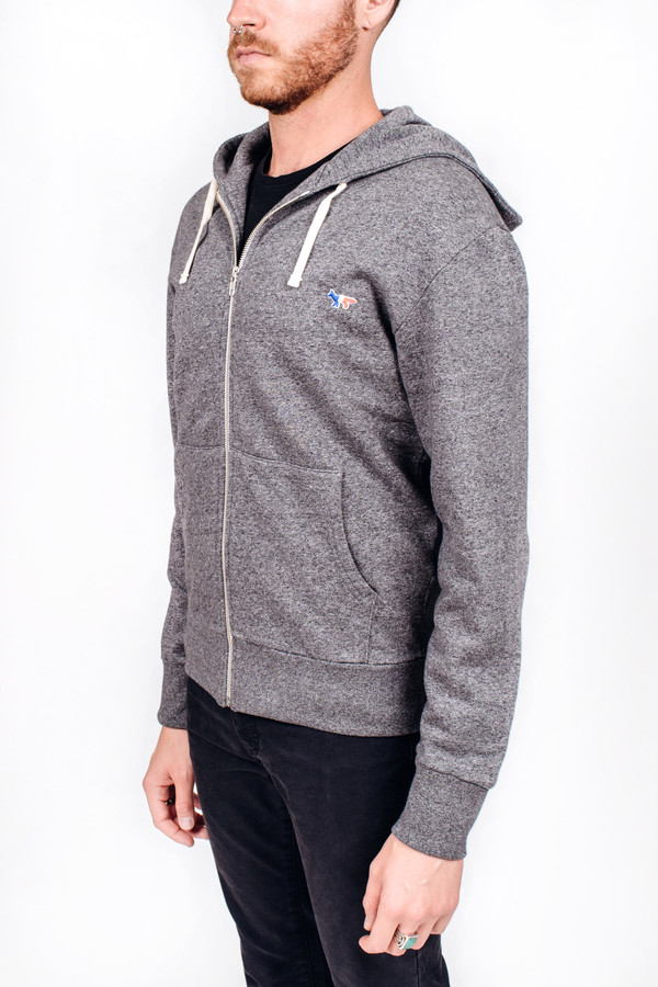 Men's Maison Kitsune Zip Hoodie Tricolor Patch Men's Maison Kitsune Zip Hoodie Tricolor Patch