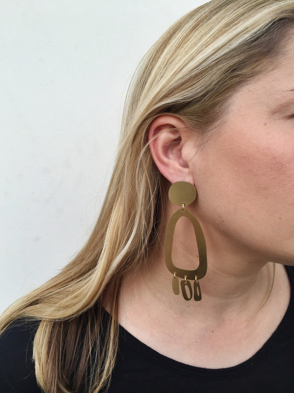 Modern Weaving Odd Oval Fringe Earrings in Brass Modern Weaving Odd Oval Fringe Earrings in Brass