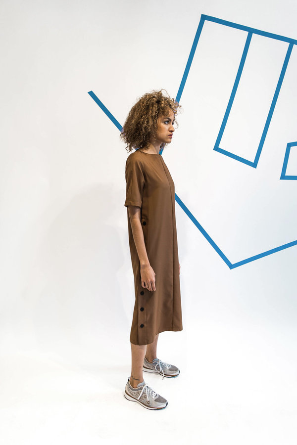 Wolcott : Takemoto Hamlet Dress - Silty Brown Wolcott : Takemoto Hamlet Dress - Silty Brown
