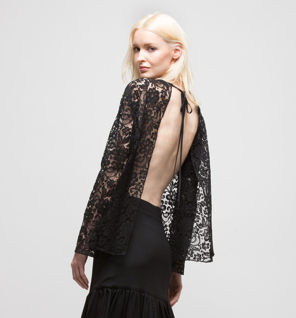 Ryan Roche Tie-Back Top Black French Lace Ryan Roche Tie-Back Top Black French Lace