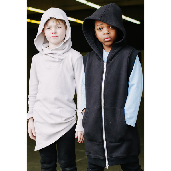 Kid's Mimobee Rocky Sleeveless Long Hoodie - Black Kid's Mimobee Rocky Sleeveless Long Hoodie - Black