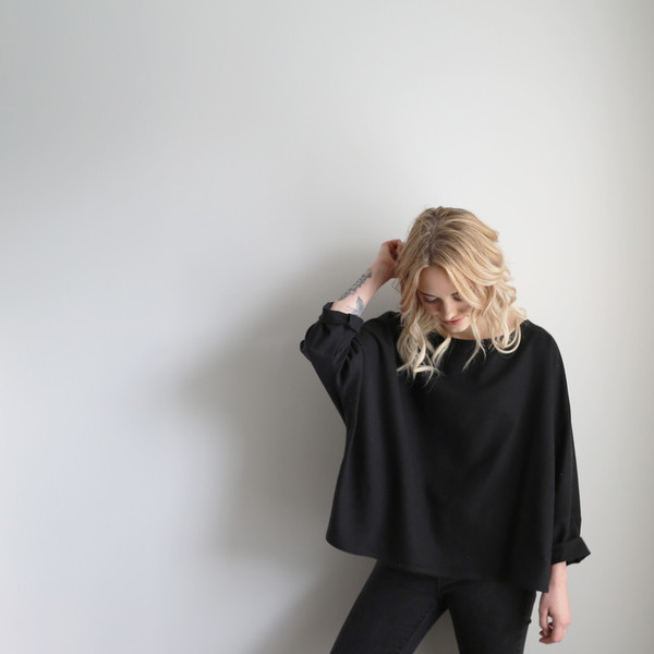 Jamie + The Jones T Top, Black Raw Silk Jamie + The Jones T Top, Black Raw Silk
