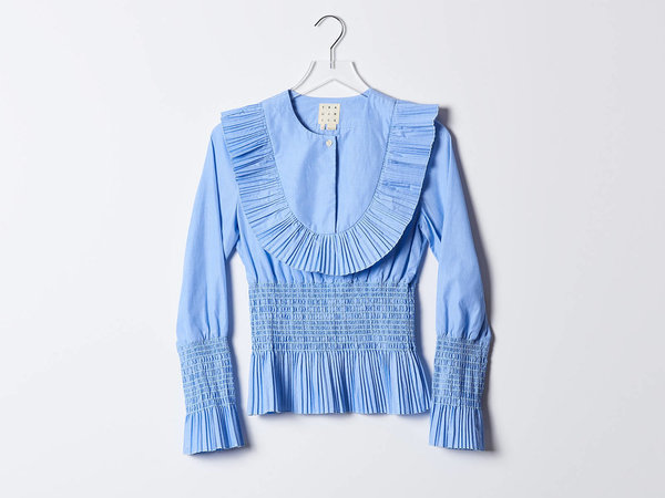 Trademark Pleated Blue Smocked Poplin Shirt Trademark Pleated Blue Smocked Poplin Shirt